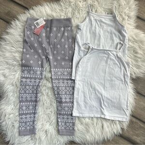 NWT Gray Patterned Fleece Fair aisle Leggings and White Tank Set 6X